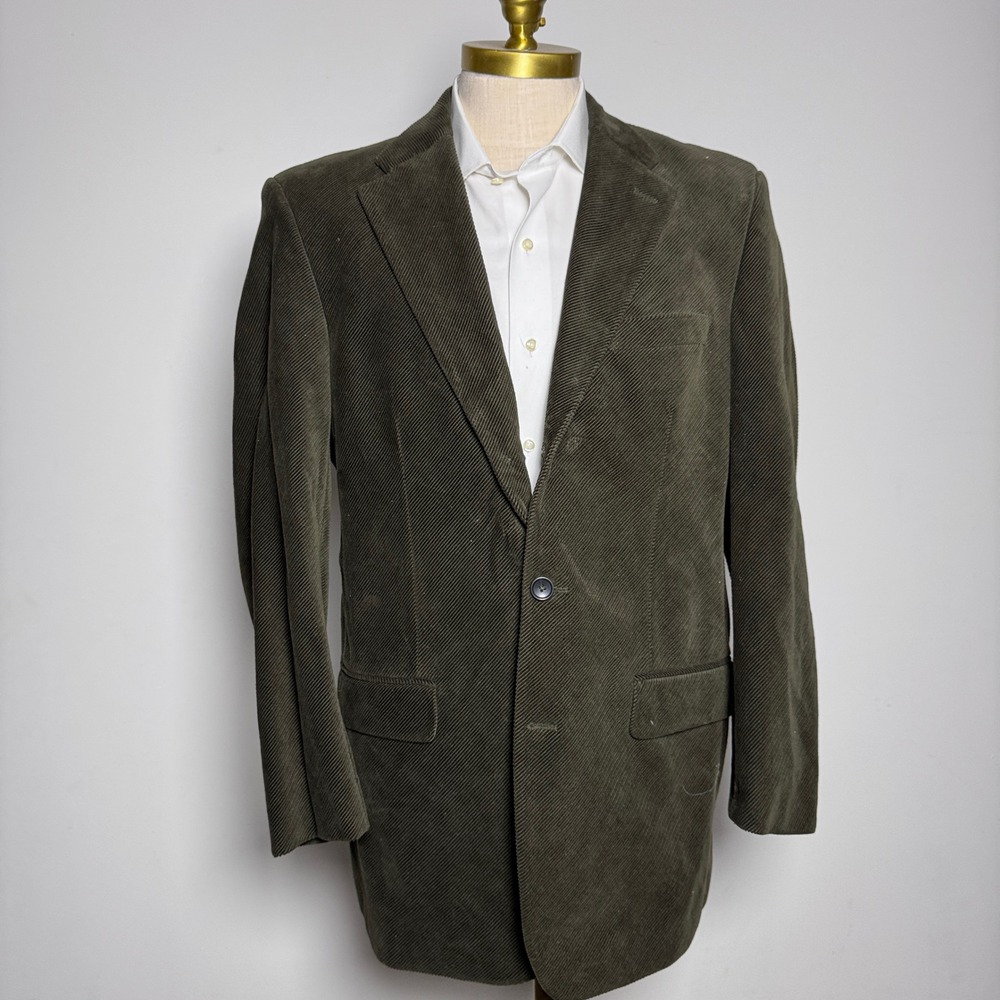 Banana Republic Blazer Mens 42R Olive Green Solid Corduroy 2-Button Sport Coat